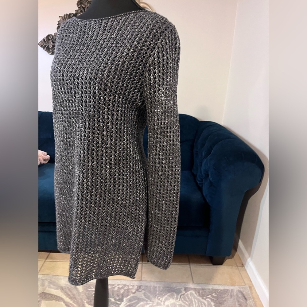 Jeanne Pierre Black and Silver Metallic Open Stitch Knit Top - Picture 3 of 7